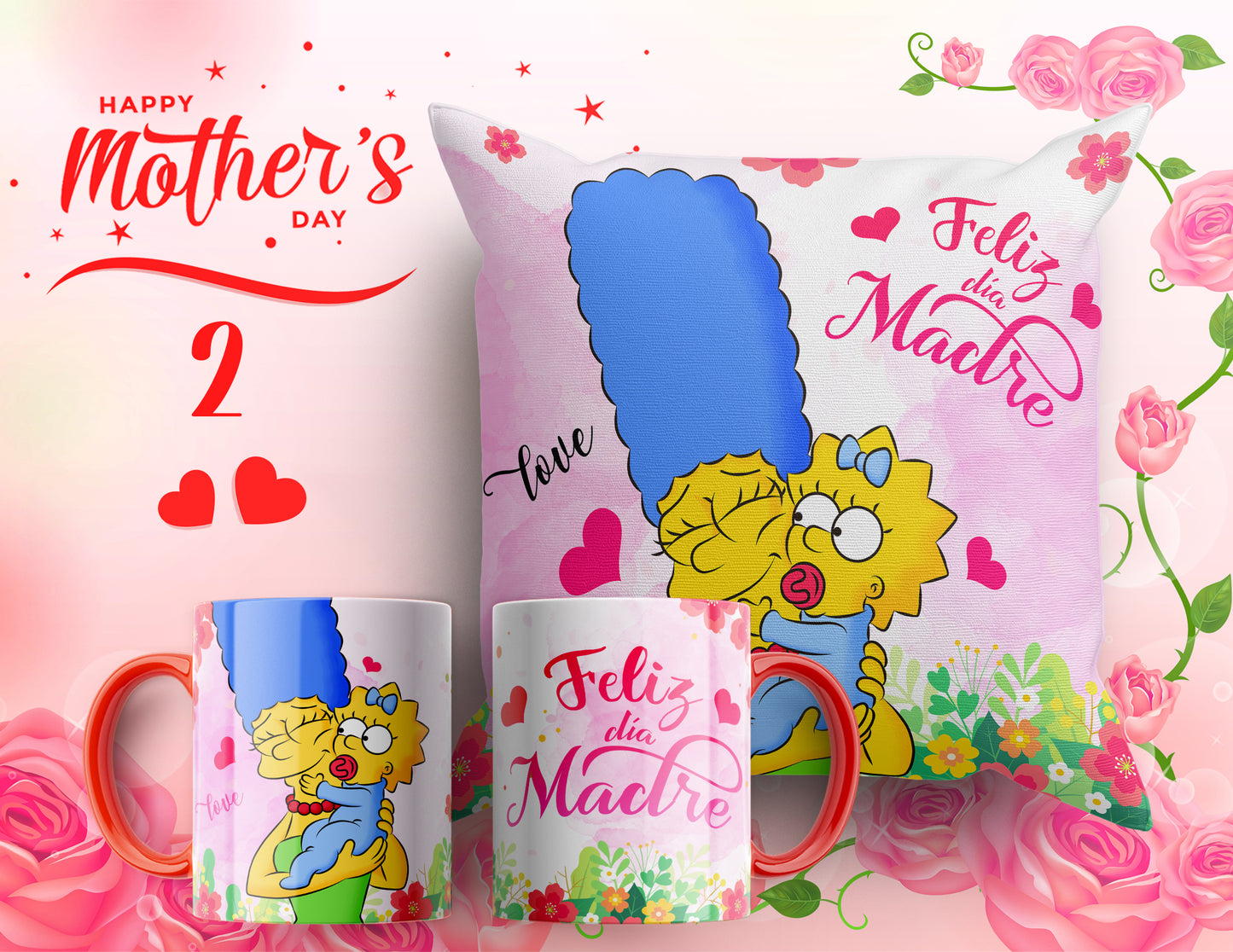 Set Día de la Madre – Cojín + Taza "Feliz Día Madre" 💕