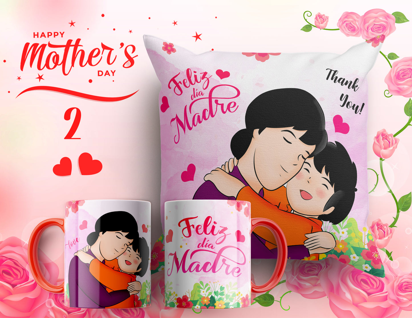 Set Día de la Madre – Cojín + Taza "Feliz Día Madre" 💕