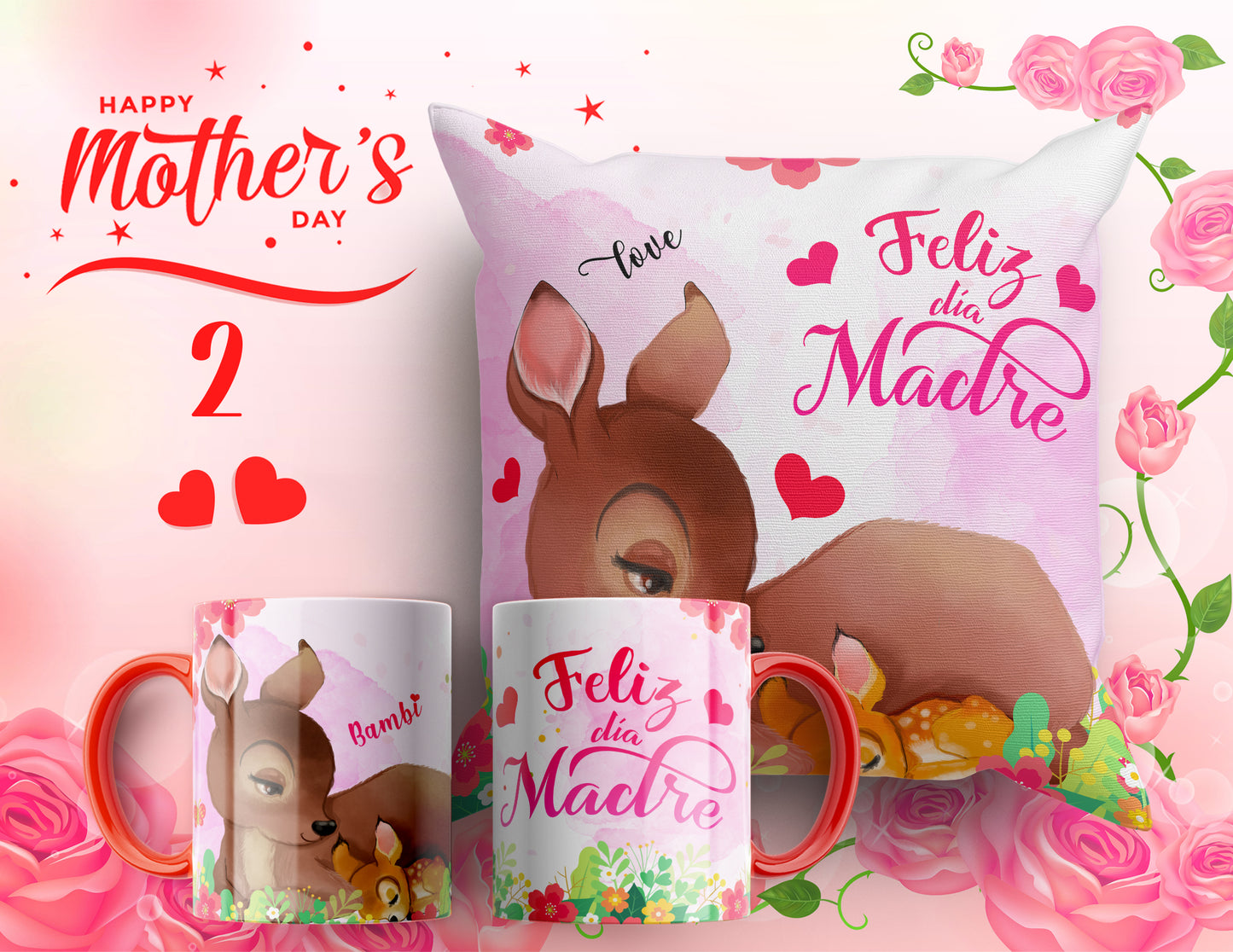 Set Día de la Madre – Cojín + Taza "Feliz Día Madre" 💕