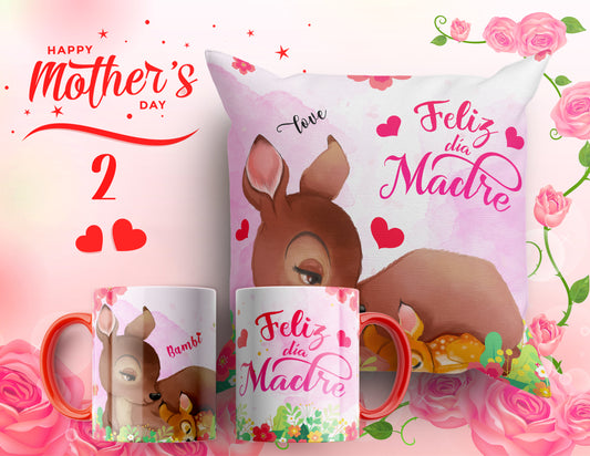Set Día de la Madre – Cojín + Taza "Feliz Día Madre" 💕