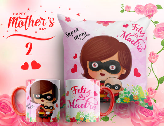 Set Día de la Madre – Cojín + Taza "Feliz Día Madre" 💕